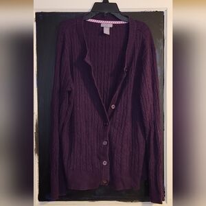 Laura Scott Deep Purple Cable Knit Cardigan